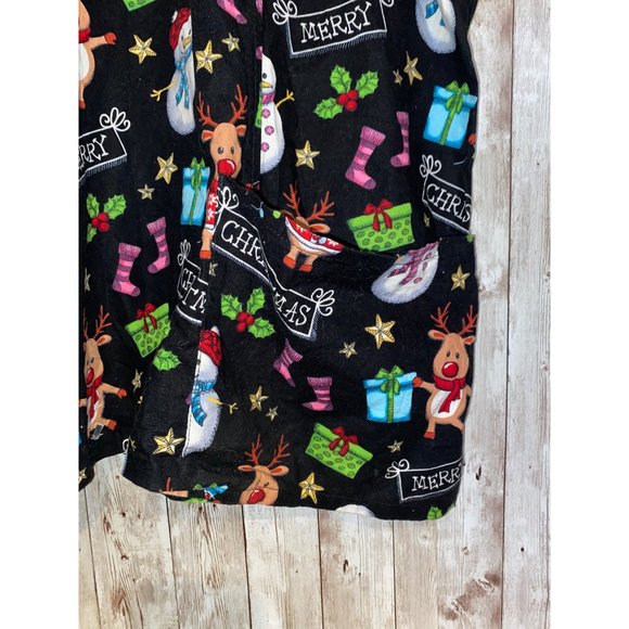 Scrubstar Top Womens 3X Black Merry Christmas Snowman Medical Nurse Uniform Top - Picture 2 of 9